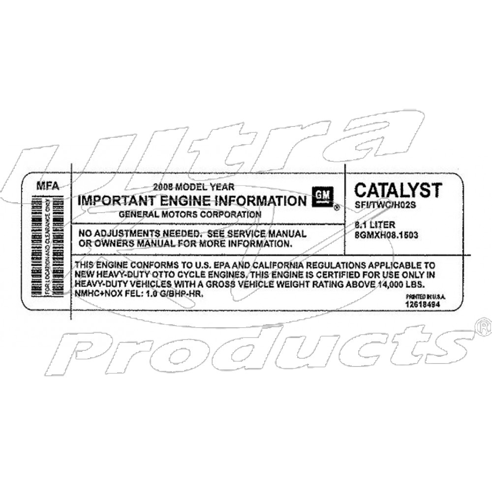 12618494 Labelvehicle Emission Control Information Workhorse Parts